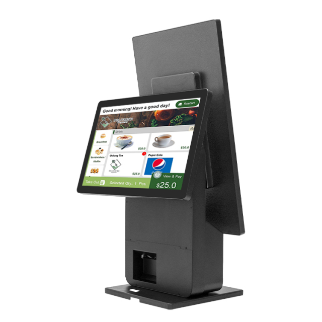 Self-Checkout Machine 23.8"+18.5" Touch Screens | Built-in Printer & Scanner | Dual/Single POS for Supermarkets