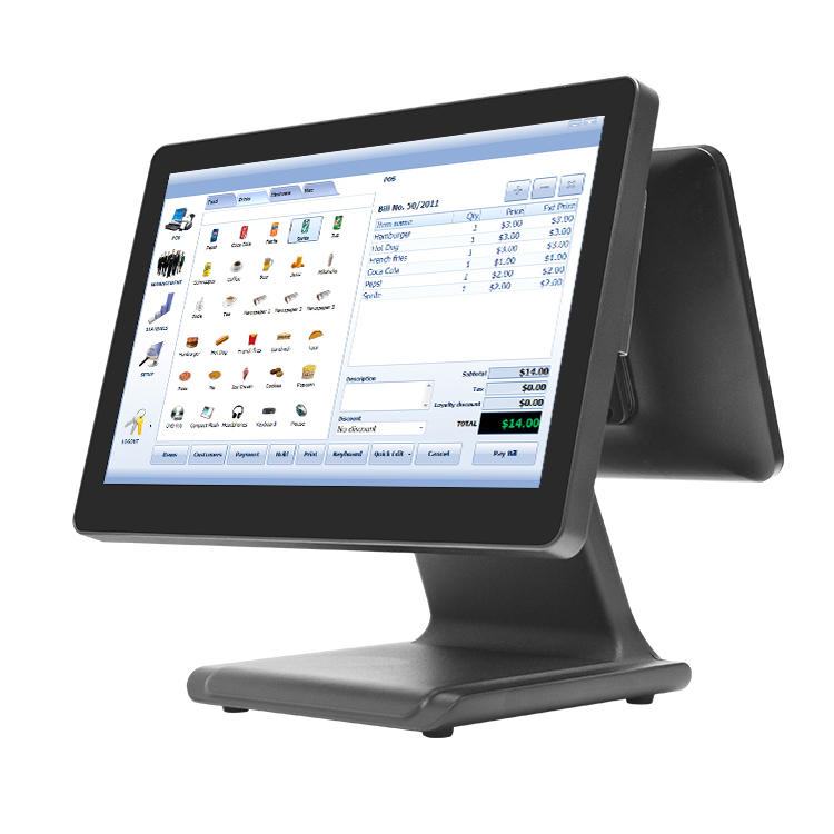 15"–23.8" Dual Screen POS Terminal with Stand-Mounted Customer Display for Retail & Restaurant