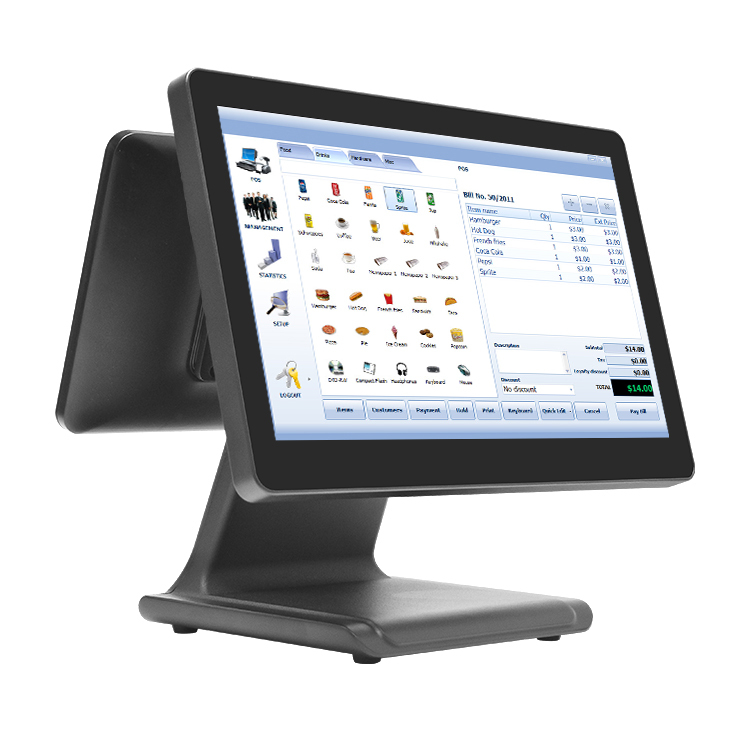 15"–23.8" Dual Screen POS Terminal with Stand-Mounted Customer Display for Retail & Restaurant