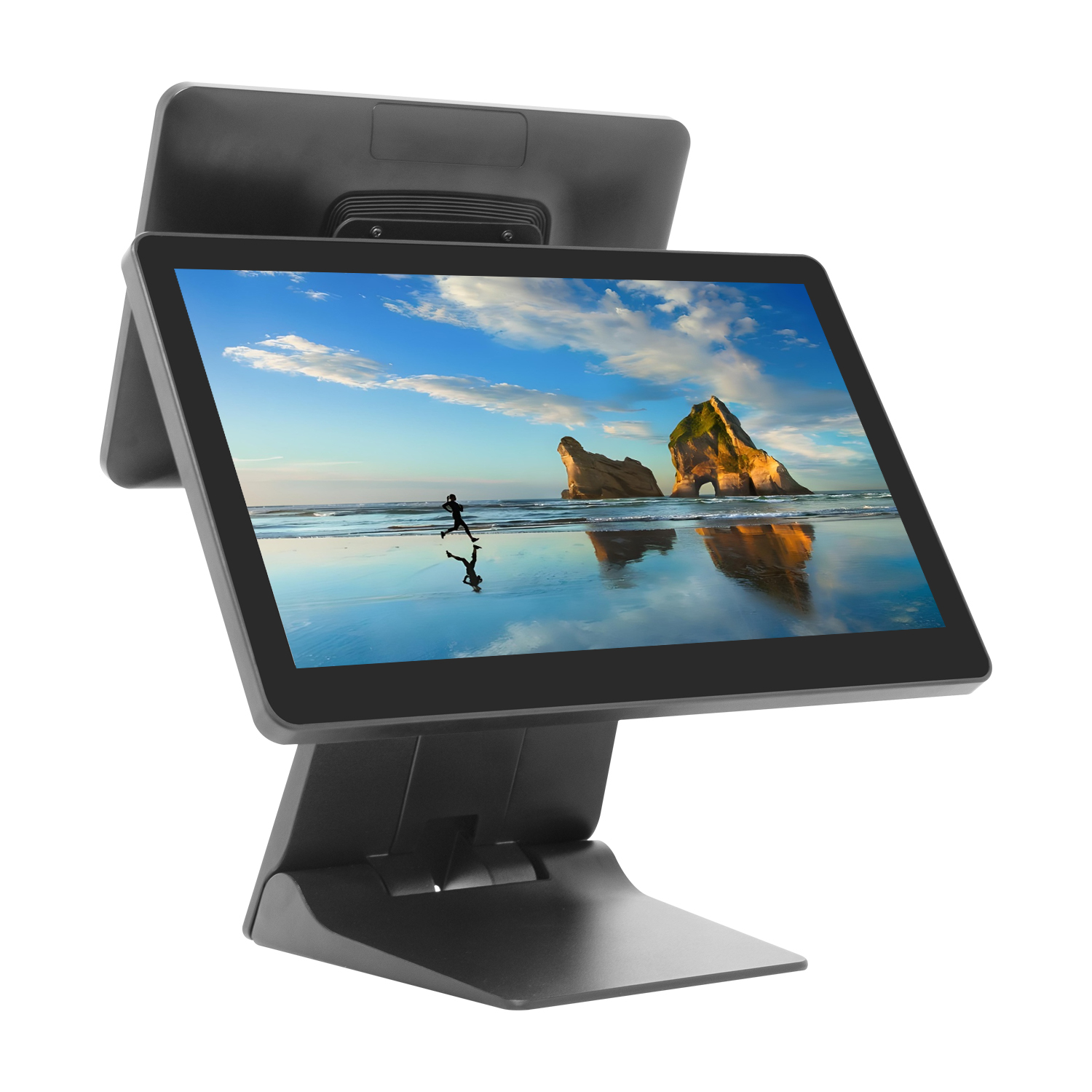 Folding base 15 inch dual screen capacitive touch ordering industrial all in one POS machine all-in-one machine