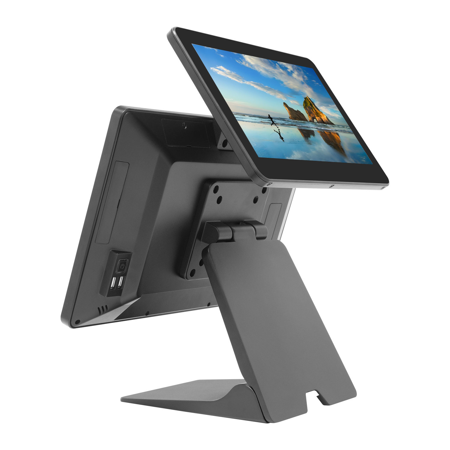 Folding base 15 inch dual screen capacitive touch ordering industrial all in one POS machine all-in-one machine
