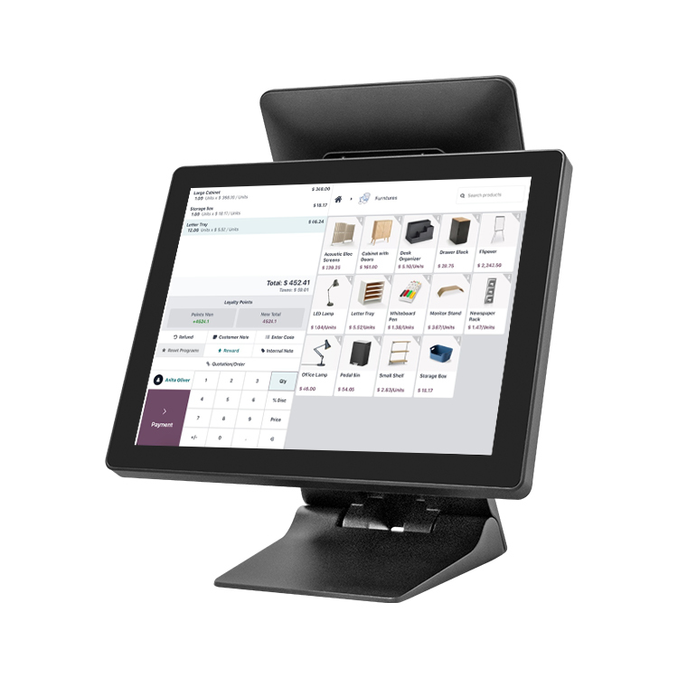 15" Sensitive Capacitive Touch POS Terminal, Aluminum Alloy POS System with Easy Install Secondary Screen & 2.5" Removable SSD