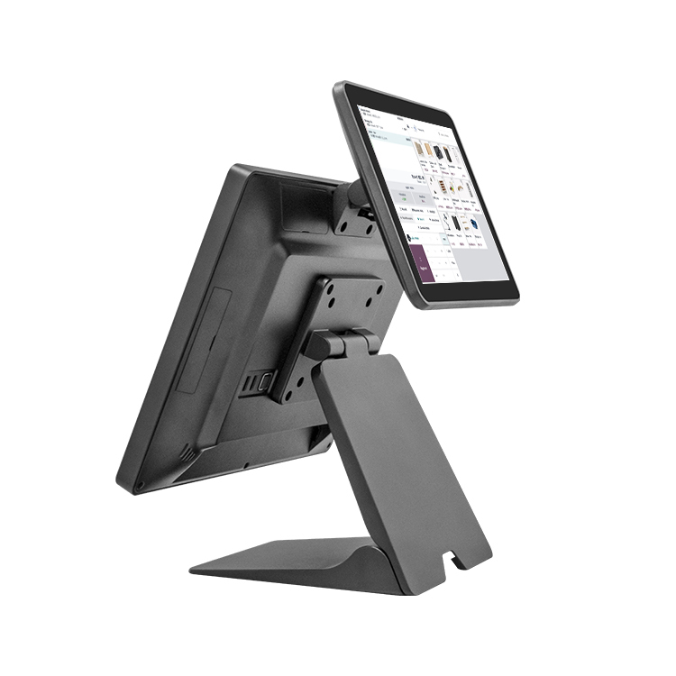 15" Sensitive Capacitive Touch POS Terminal, Aluminum Alloy POS System with Easy Install Secondary Screen & 2.5" Removable SSD