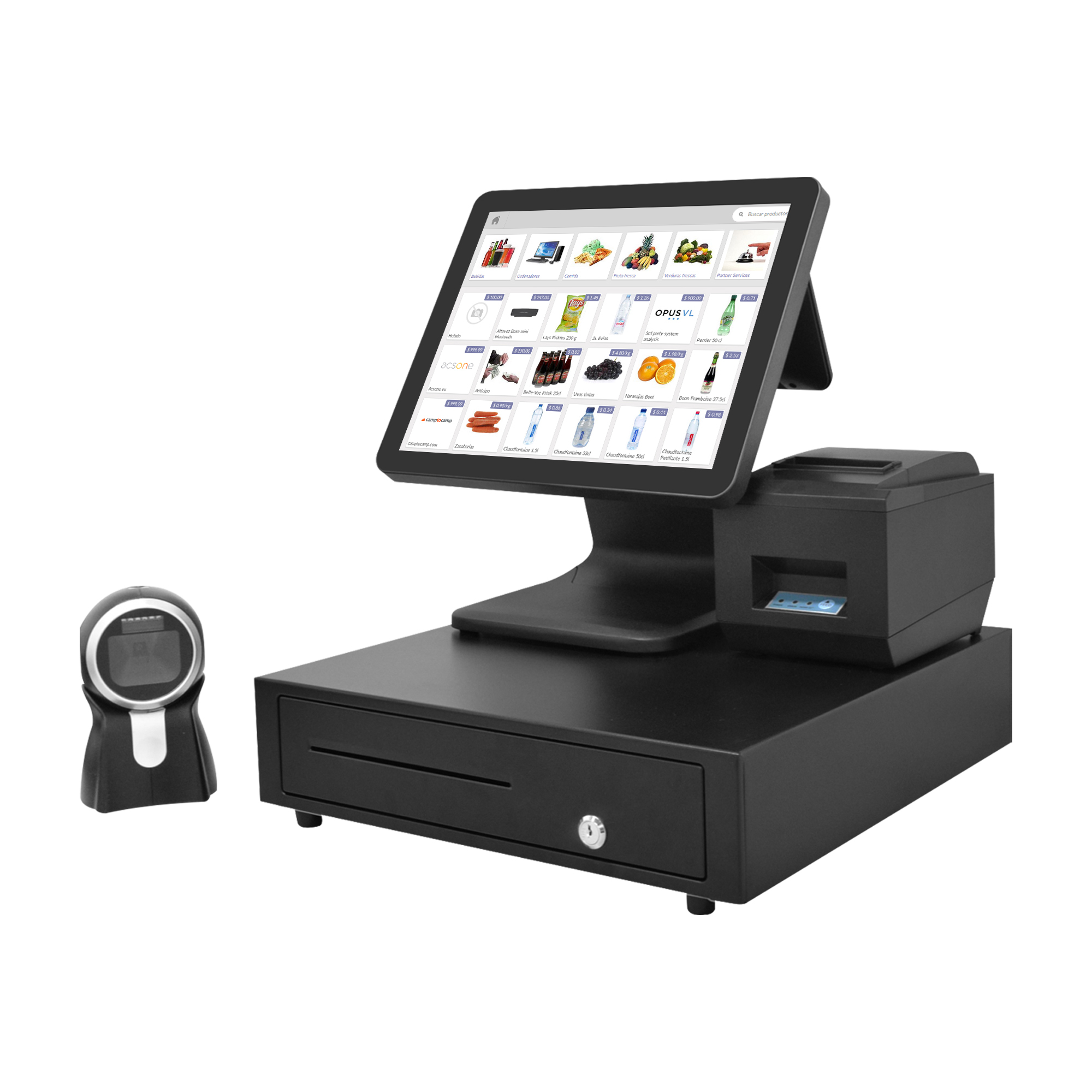 15" Capacitive Touch POS System, All-in-One Pos Machine with Hidden Wire Design & Built-in Speaker for Restaurant & Retail