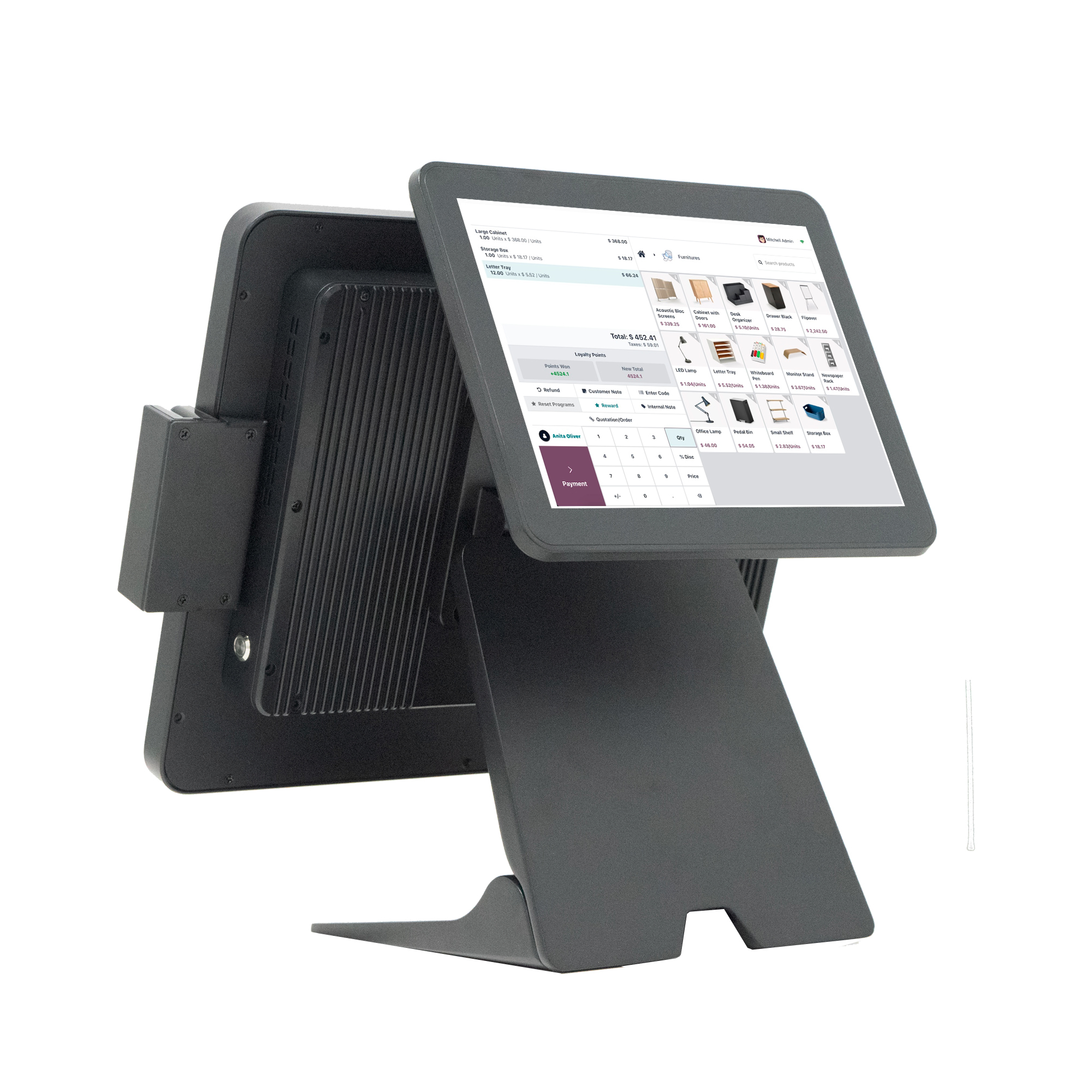 15" Waterproof Touch POS Machine, Fanless Aluminum Alloy POS System with Foldable Stand