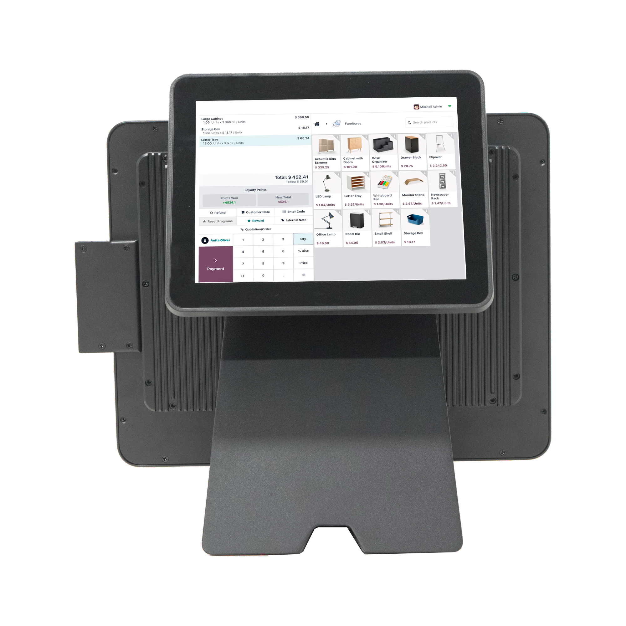 15" Waterproof Touch POS Machine, Fanless Aluminum Alloy POS System with Foldable Stand