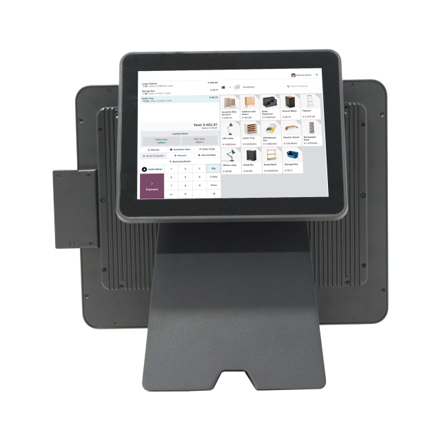 15" Waterproof Touch POS Machine, Fanless Aluminum Alloy POS System with Foldable Stand