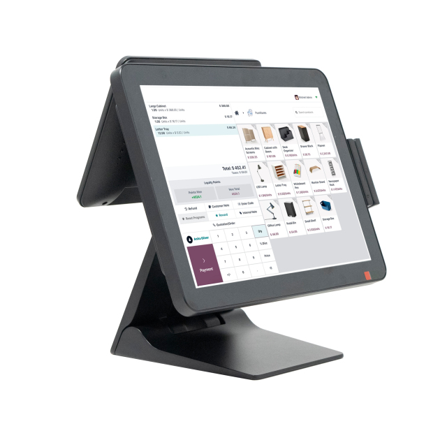 15" Waterproof Touch POS Machine, Fanless Aluminum Alloy POS System with Foldable Stand