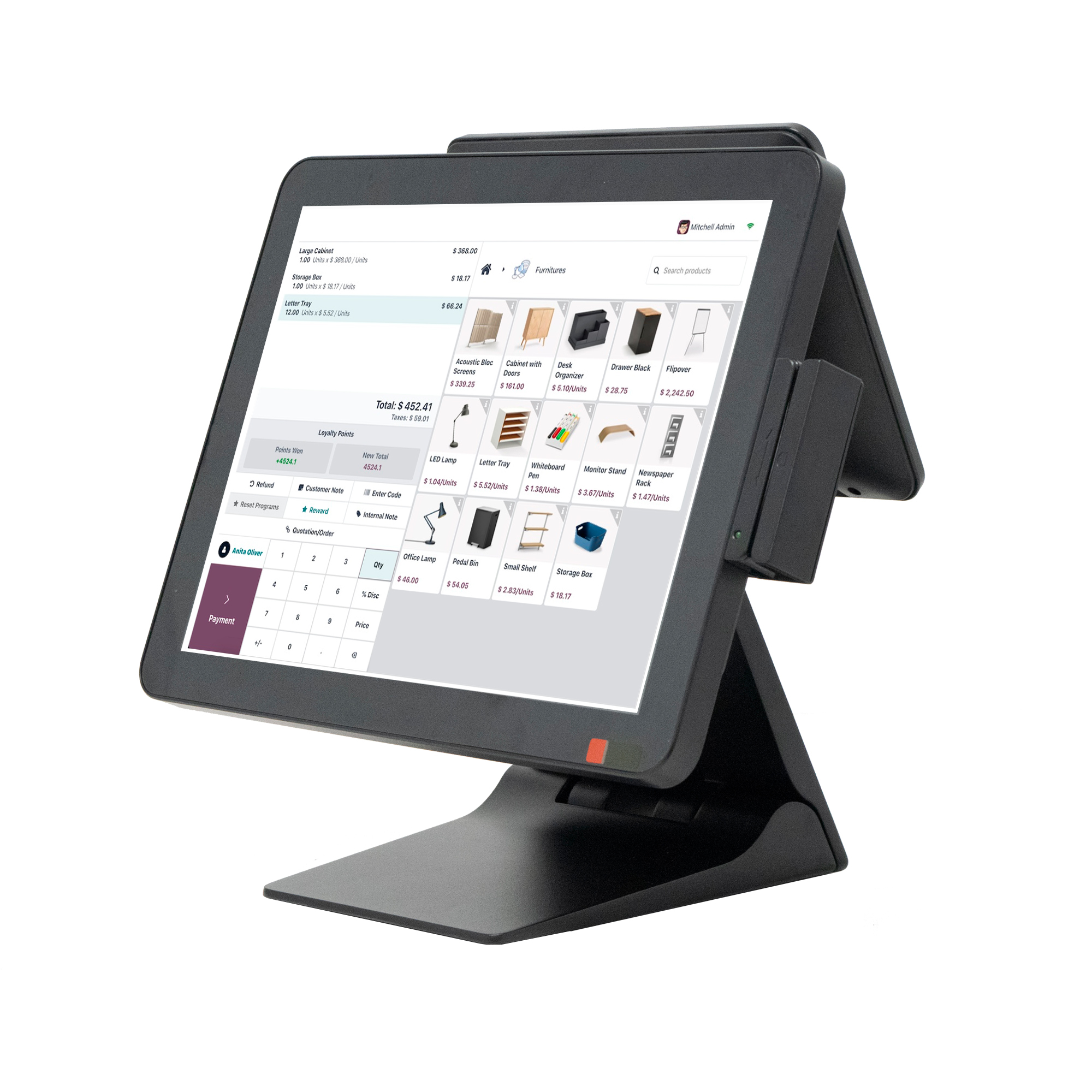 15" Waterproof Touch POS Machine, Fanless Aluminum Alloy POS System with Foldable Stand