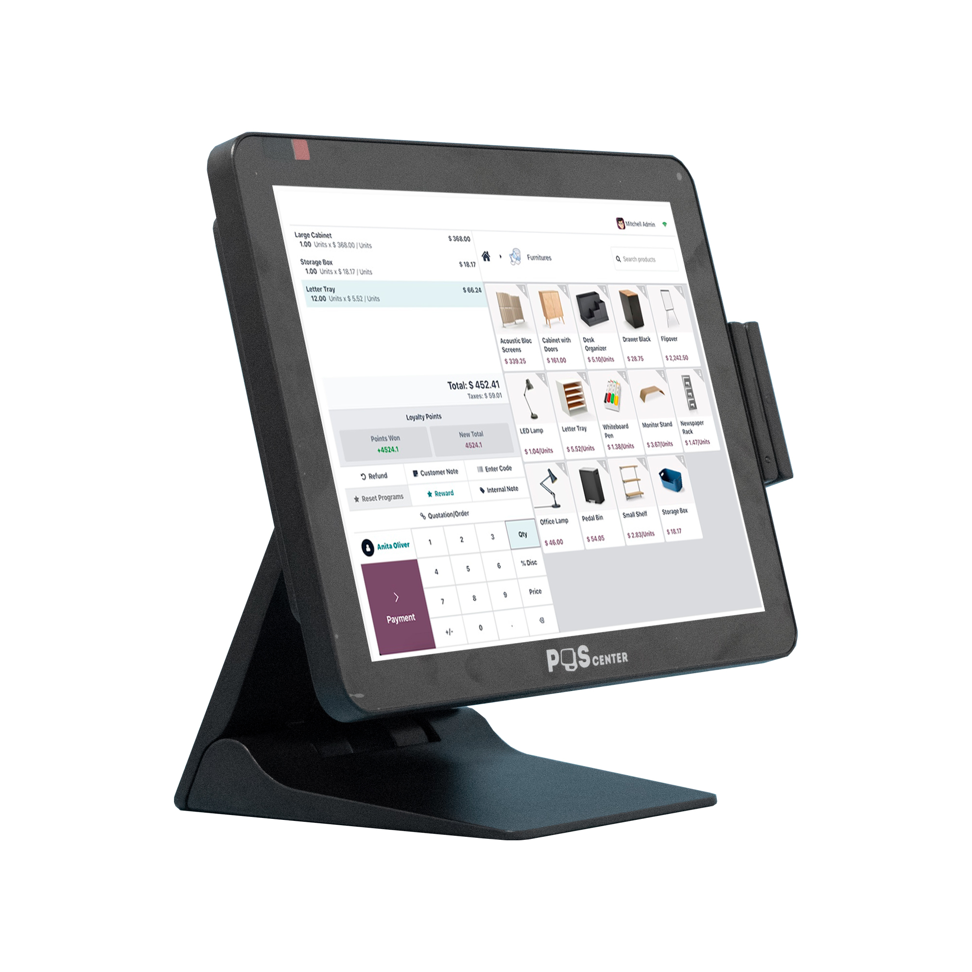 15" Waterproof Touch POS Machine, Fanless Aluminum Alloy POS System with Foldable Stand