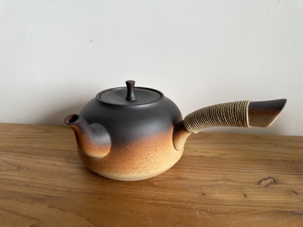 Camping Stovetop Safe 800ml Raw Ore Clay Side Handle Teapot, Portable Handcrafted Kyusu Tea Kettle with Heat-Resistant Handle, Open Flame Gas Stove Safe for Outdoor & Home Loose Leaf Tea Brewing