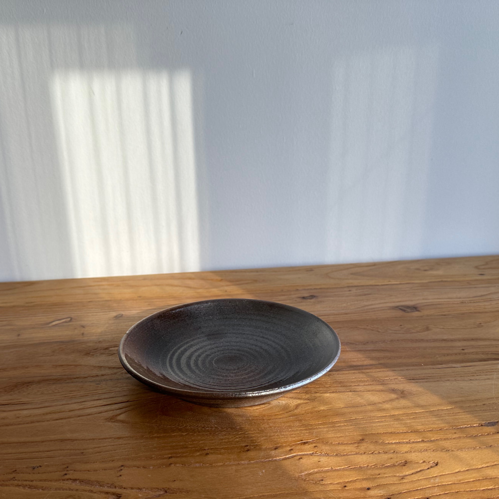 Handcrafted Ceramic Teapot Tray, Wabi Sabi Style with Concentric Spiral Texture & Dark Brown Gradient Glaze, Multi-Use Tea Ceremony Accessory