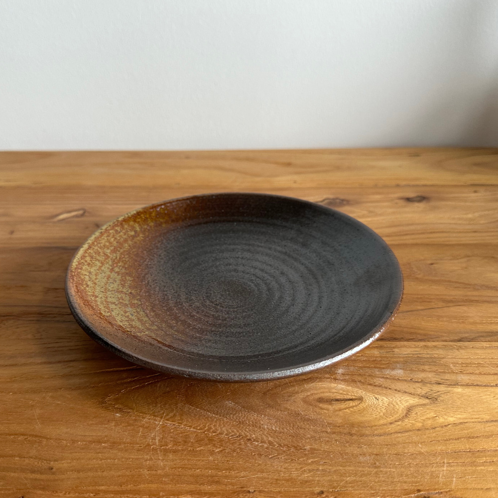 Handcrafted Ceramic Teapot Tray, Wabi Sabi Style with Concentric Spiral Texture & Dark Brown Gradient Glaze, Multi-Use Tea Ceremony Accessory