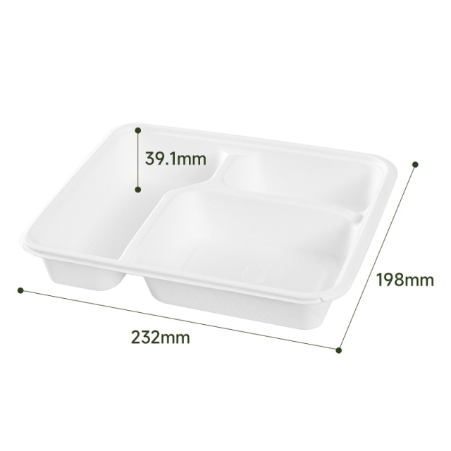 3-compartment square plate