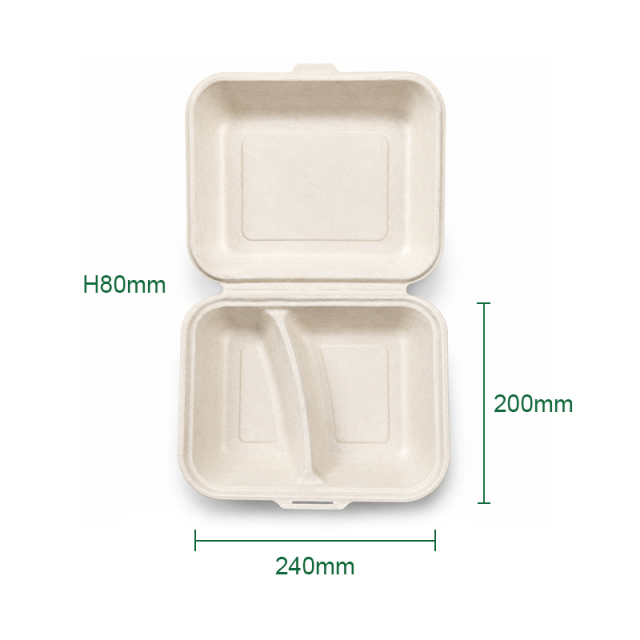 Biodegradable disposable environmentally friendly sugar cane pulp flip-top locking lunch box, American hamburger lunch box,MY SHOP,9*8" Meilin Lockable Box