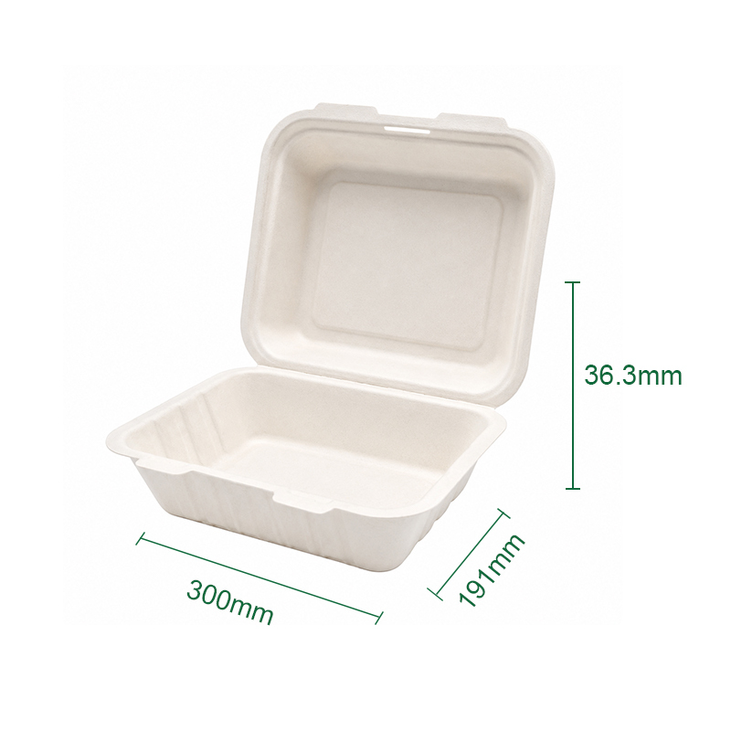 Biodegradable disposable environmentally friendly sugar cane pulp flip-top locking lunch box, American hamburger lunch box,MY SHOP,9*8" Meilin Lockable Box