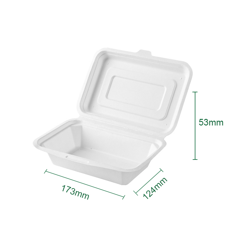 Biodegradable disposable environmentally friendly sugar cane pulp flip-top locking lunch box, American hamburger lunch box,MY SHOP,9*8" Meilin Lockable Box