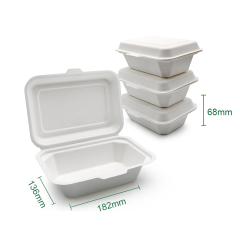 Biodegradable disposable environmentally friendly sugar cane pulp flip-top locking lunch box, American hamburger lunch box,MY SHOP,9*8" Meilin Lockable Box