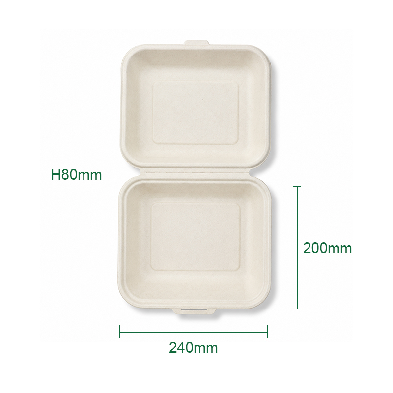 Biodegradable disposable environmentally friendly sugar cane pulp flip-top locking lunch box, American hamburger lunch box,MY SHOP,9*8" Meilin Lockable Box