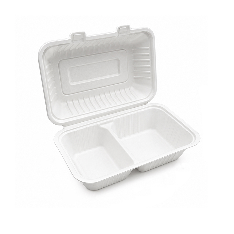 Biodegradable disposable environmentally friendly sugar cane pulp flip-top locking lunch box, American hamburger lunch box,MY SHOP,9*8" Meilin Lockable Box