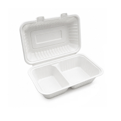 Biodegradable disposable environmentally friendly sugar cane pulp flip-top locking lunch box, American hamburger lunch box,MY SHOP,9*8" Meilin Lockable Box