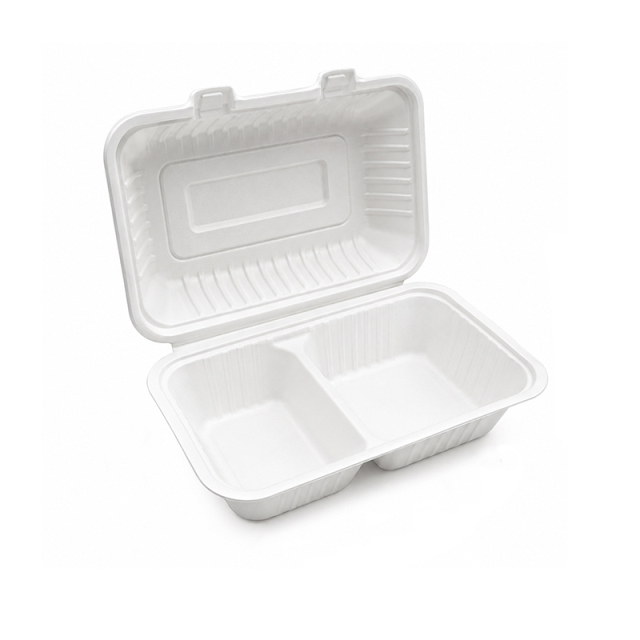 Biodegradable disposable environmentally friendly sugar cane pulp flip-top locking lunch box, American hamburger lunch box,MY SHOP,9*8" Meilin Lockable Box