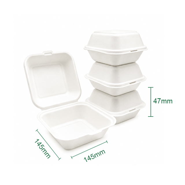 Biodegradable disposable sugarcane pulp burger boxes, compostable takeout containers suitable for various commercial catering establishments.,MY SHOP,Salad BowlSeries