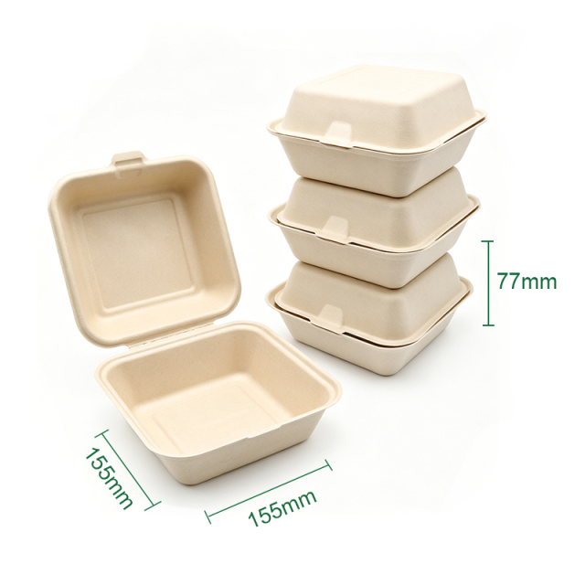 Biodegradable disposable sugarcane pulp burger boxes, compostable takeout containers suitable for various commercial catering establishments.,MY SHOP,Salad BowlSeries