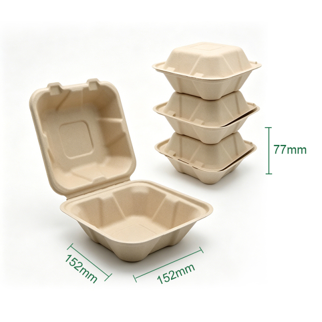 Biodegradable disposable sugarcane pulp burger boxes, compostable takeout containers suitable for various commercial catering establishments.,MY SHOP,Salad BowlSeries