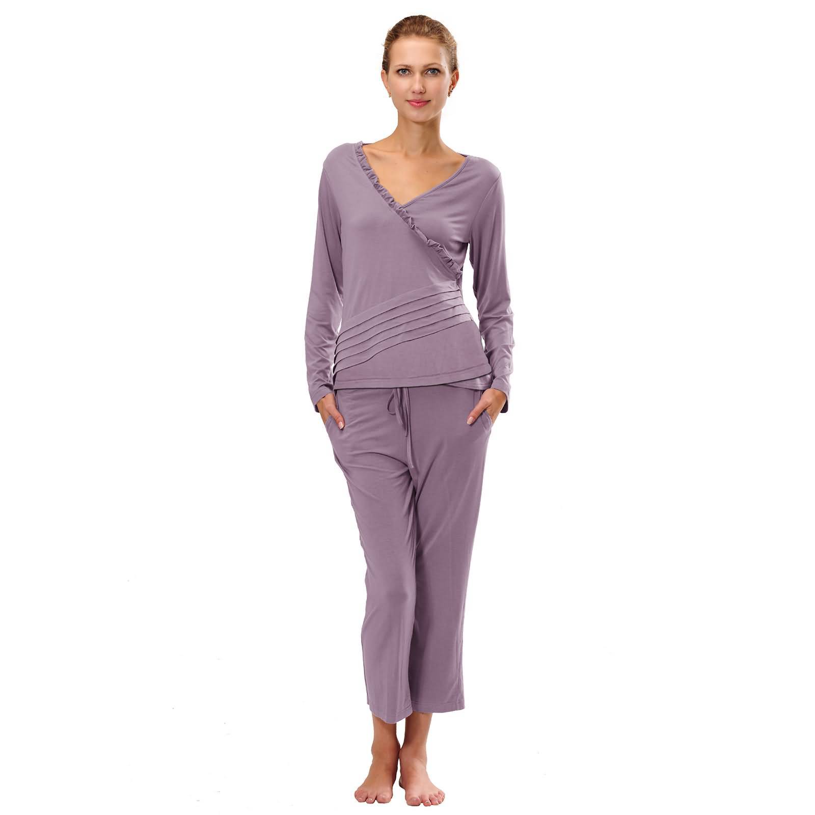 RAIKOU Damen Jersey Fitness Yoga Badeanzug Hausanzug mit Rüschen Raffungen