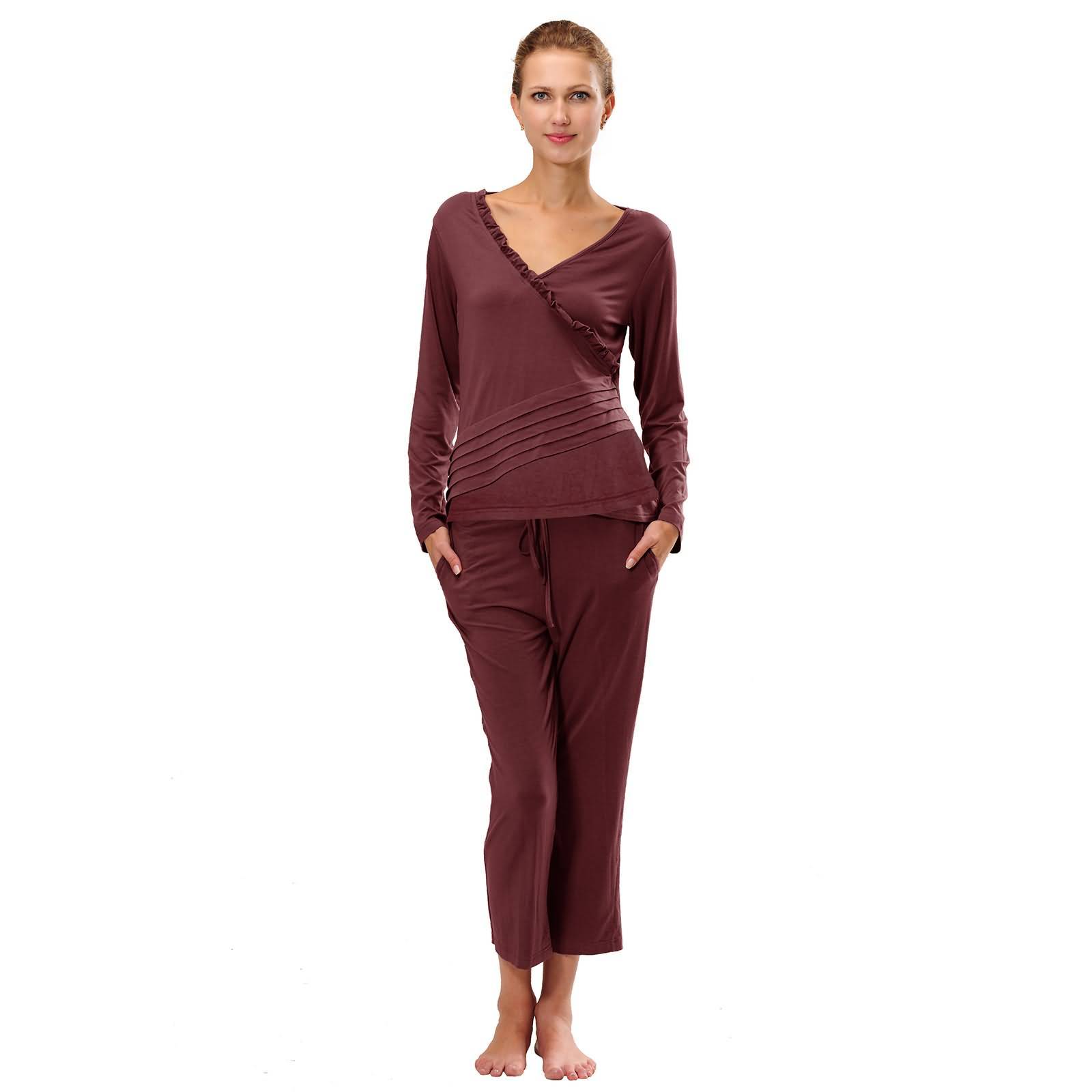 RAIKOU Damen Jersey Fitness Yoga Badeanzug Hausanzug mit Rüschen Raffungen