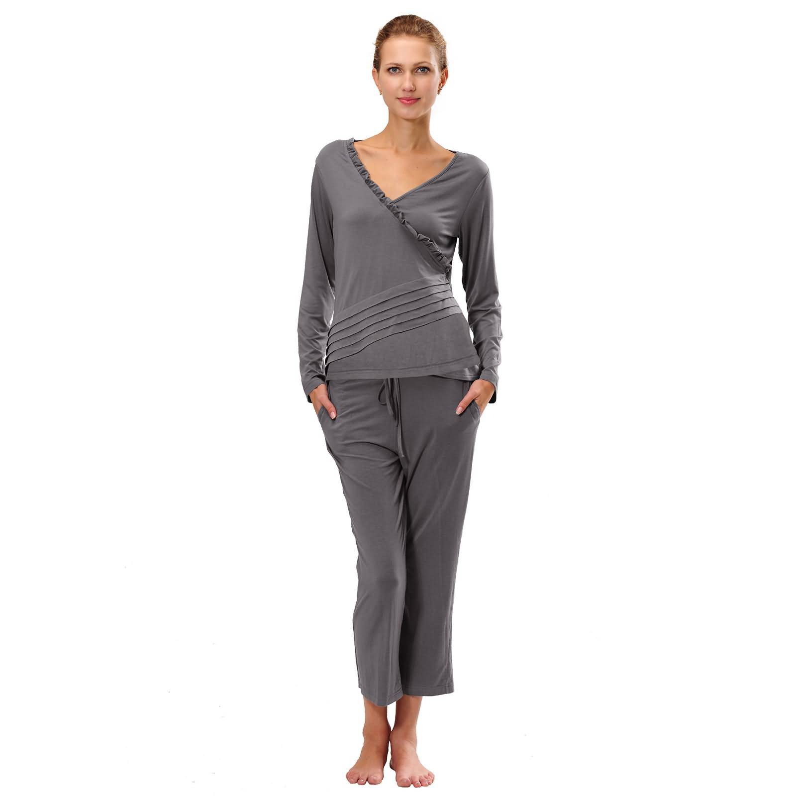 RAIKOU Damen Jersey Fitness Yoga Badeanzug Hausanzug mit Rüschen Raffungen