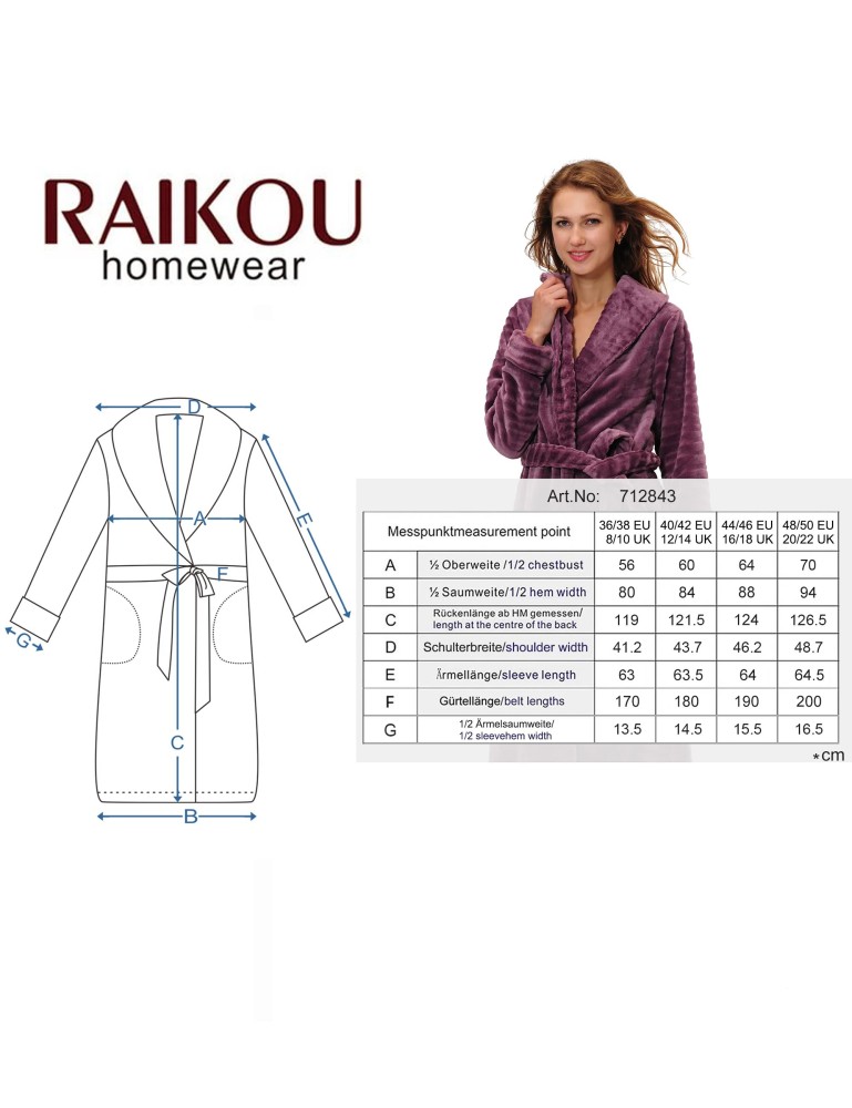 RAIKOU Damen Bademantel Morgenmantel Saunamantel weiches und super flauschiges Coral-Fleece Flausch RelaxKuschelfrottee Microfaser