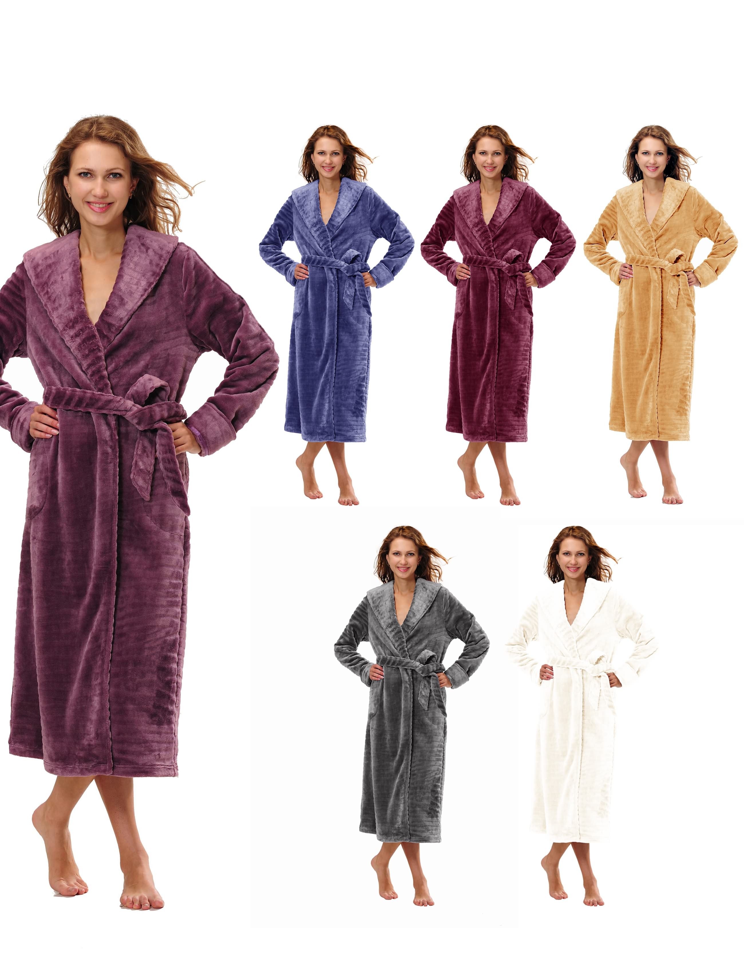 RAIKOU Damen Bademantel Morgenmantel Saunamantel weiches und super flauschiges Coral-Fleece Flausch RelaxKuschelfrottee Microfaser