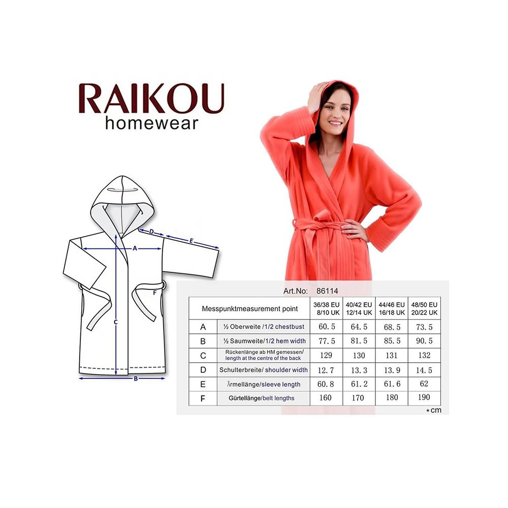 RAIKOU Damen Bademantel, Morgenmantel, Saunamantel mit Kapuze, Malibu super flauschig und weich alle Größen