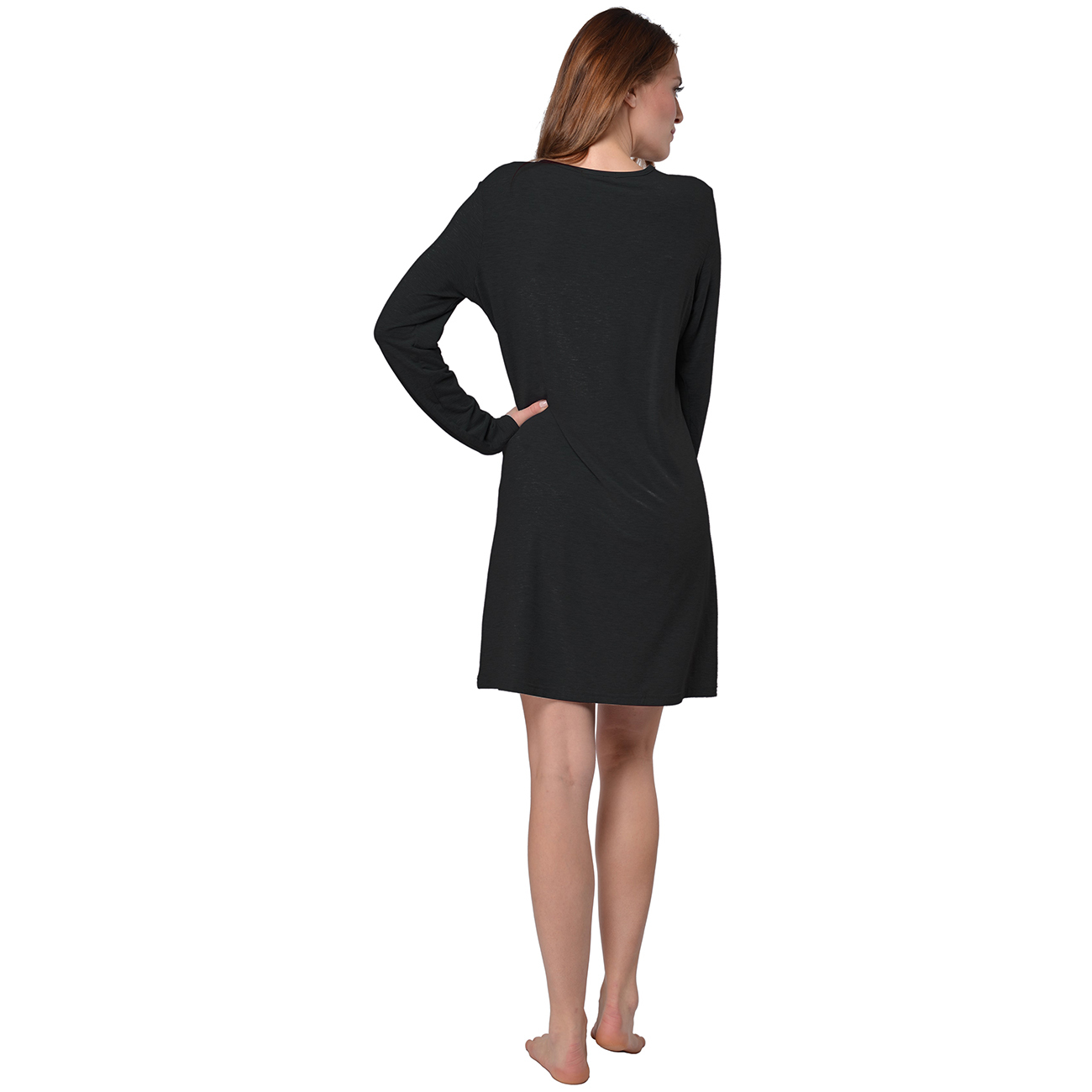 RAIKOU Damen Jersey Kleid Langarm Knielang feminine Looks Elegant trendiges Homewear Kleid Minikleider Strandkleider Nachthemd Loungewear