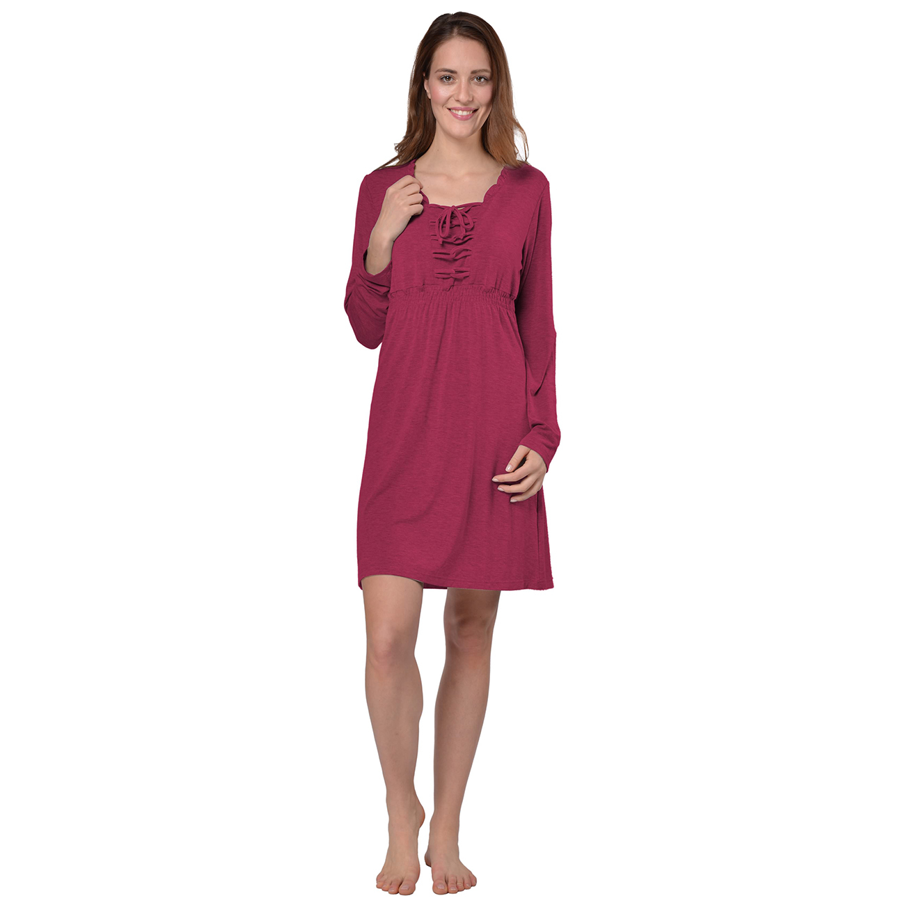 RAIKOU Damen Jersey Kleid Langarm Knielang feminine Looks Elegant trendiges Homewear Kleid Minikleider Strandkleider Nachthemd Loungewear