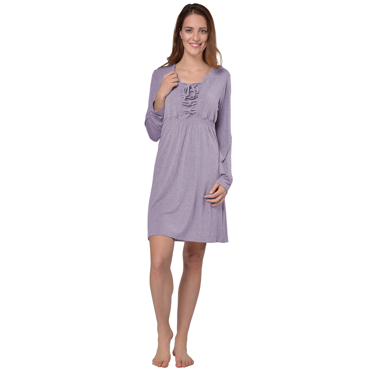 RAIKOU Damen Jersey Kleid Langarm Knielang feminine Looks Elegant trendiges Homewear Kleid Minikleider Strandkleider Nachthemd Loungewear