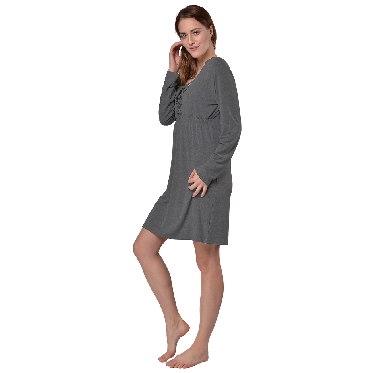 RAIKOU Damen Jersey Kleid Langarm Knielang feminine Looks Elegant trendiges Homewear Kleid Minikleider Strandkleider Nachthemd Loungewear