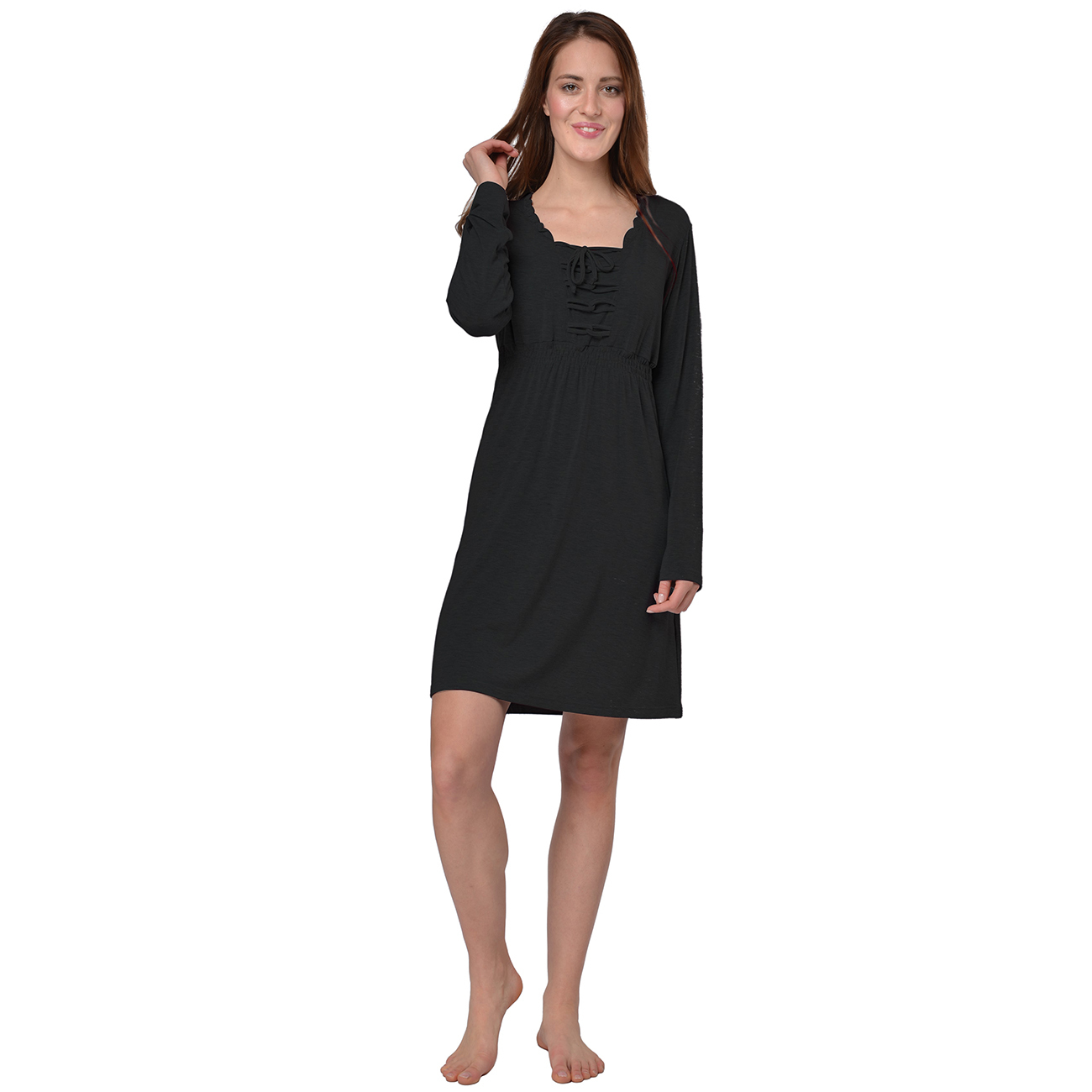 RAIKOU Damen Jersey Kleid Langarm Knielang feminine Looks Elegant trendiges Homewear Kleid Minikleider Strandkleider Nachthemd Loungewear