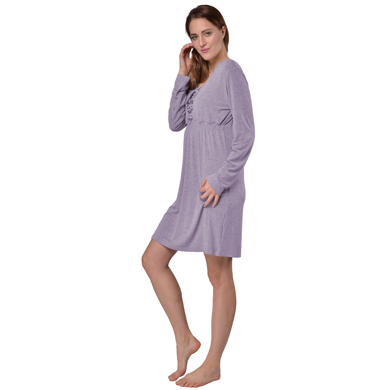 RAIKOU Damen Jersey Kleid Langarm Knielang feminine Looks Elegant trendiges Homewear Kleid Minikleider Strandkleider Nachthemd Loungewear