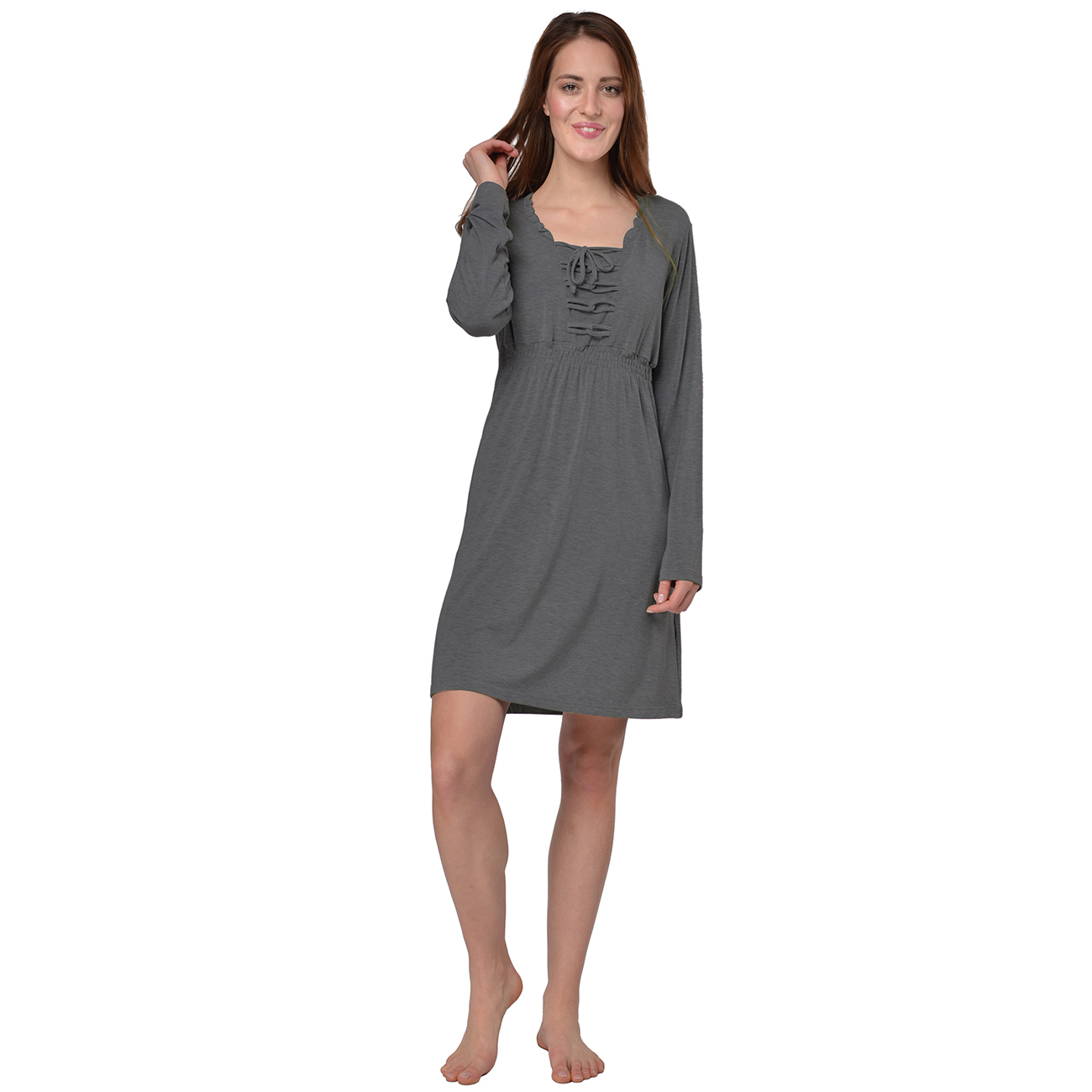 RAIKOU Damen Jersey Kleid Langarm Knielang feminine Looks Elegant trendiges Homewear Kleid Minikleider Strandkleider Nachthemd Loungewear