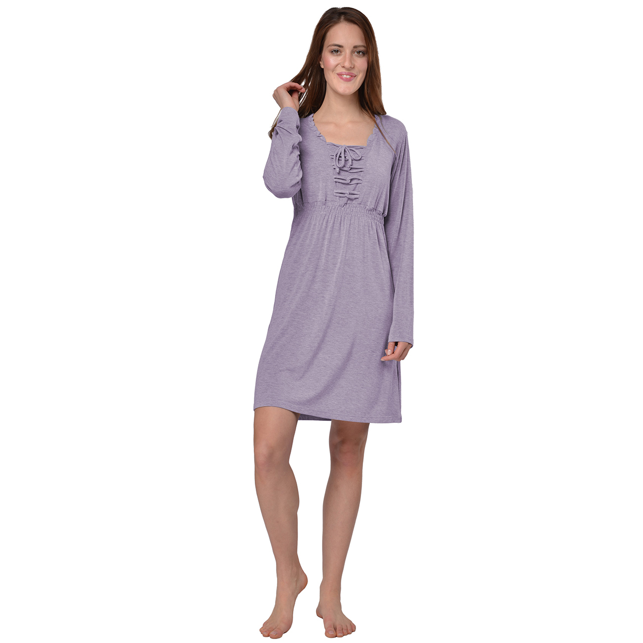 RAIKOU Damen Jersey Kleid Langarm Knielang feminine Looks Elegant trendiges Homewear Kleid Minikleider Strandkleider Nachthemd Loungewear
