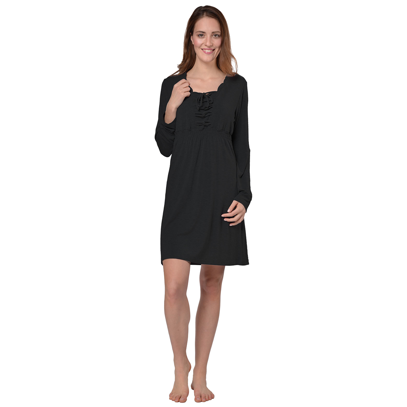 RAIKOU Damen Jersey Kleid Langarm Knielang feminine Looks Elegant trendiges Homewear Kleid Minikleider Strandkleider Nachthemd Loungewear