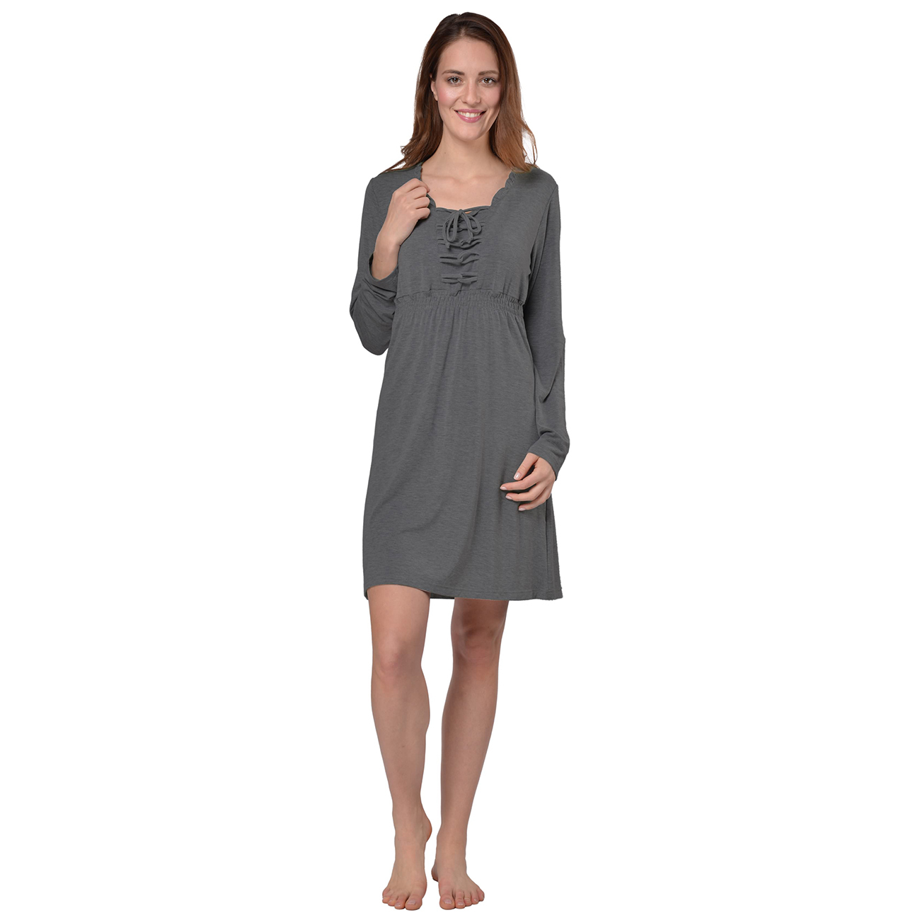 RAIKOU Damen Jersey Kleid Langarm Knielang feminine Looks Elegant trendiges Homewear Kleid Minikleider Strandkleider Nachthemd Loungewear