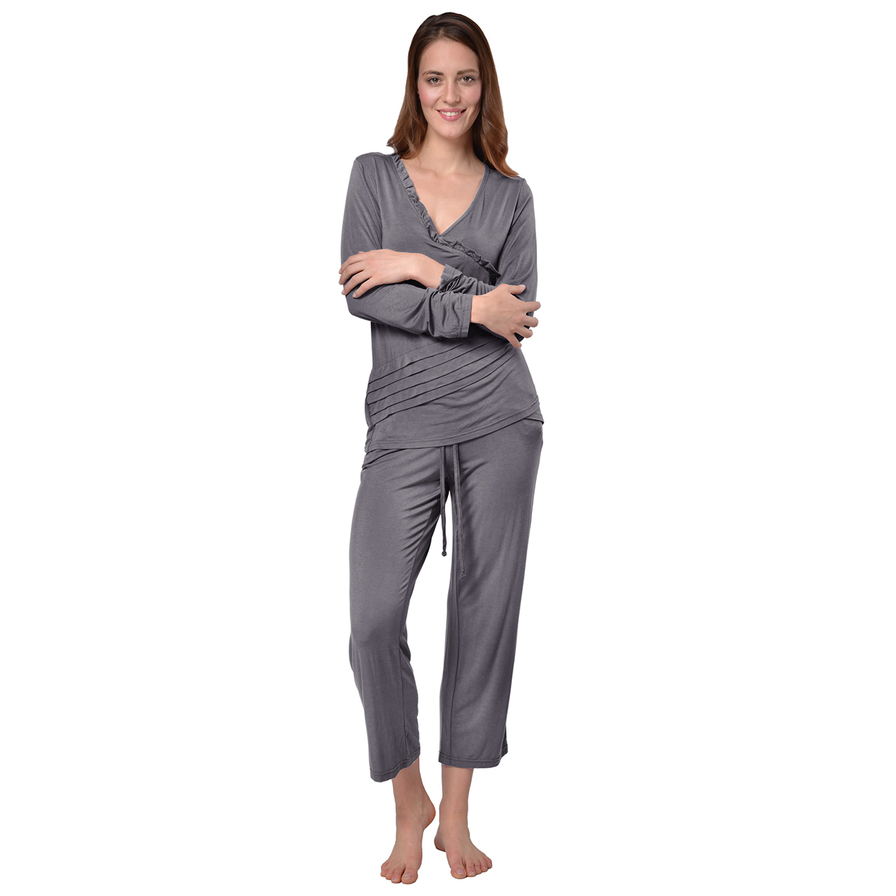 RAIKOU Damen Jersey Fitness Yoga Badeanzug Hausanzug mit Rüschen Raffungen