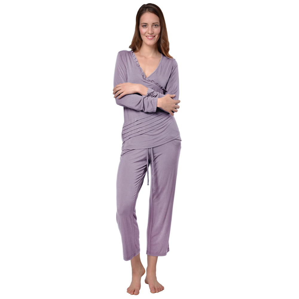 RAIKOU Damen Jersey Fitness Yoga Badeanzug Hausanzug mit Rüschen Raffungen