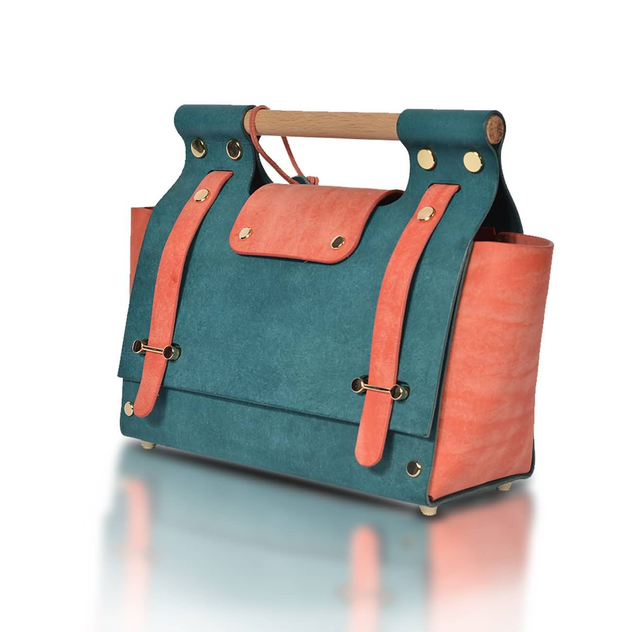 RAIKOU Damen Handtasche aus pflanzlich gegerbtem Leder italienische Lederwaren  Abendtasche Echt-Leder Schultertasche Umhängetasche schönes Vintage Design Vegetable-tanned leather handbag with wood handle