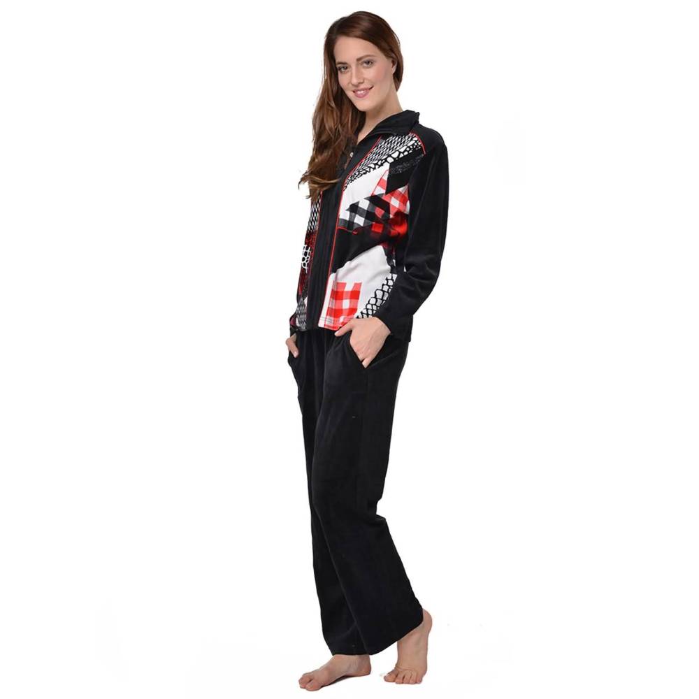 RAIKOU Damen Velours Freizeitanzug Hausanzug mit Reißverschluss und Leo Druck Nicki-Anzug Zweiteiliger Schlafanzug Kunstdruckt Leodesign