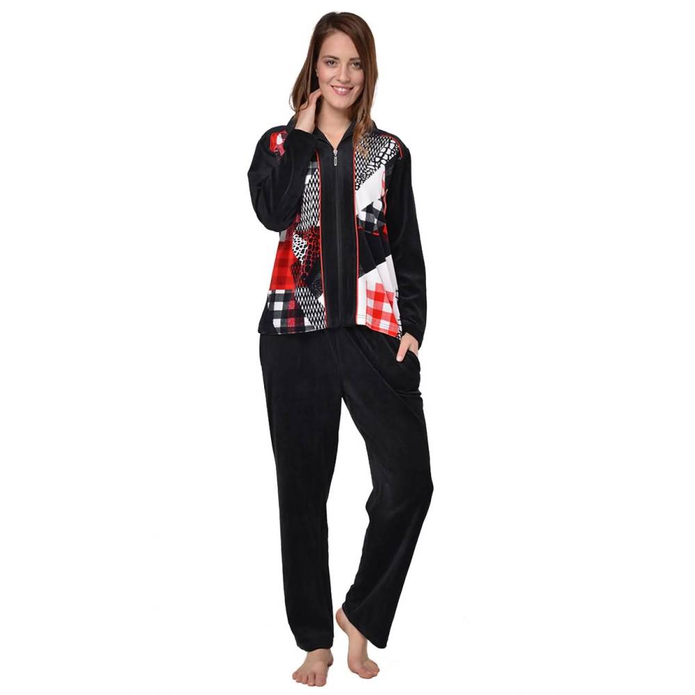 RAIKOU Damen Velours Freizeitanzug Hausanzug mit Reißverschluss und Leo Druck Nicki-Anzug Zweiteiliger Schlafanzug Kunstdruckt Leodesign